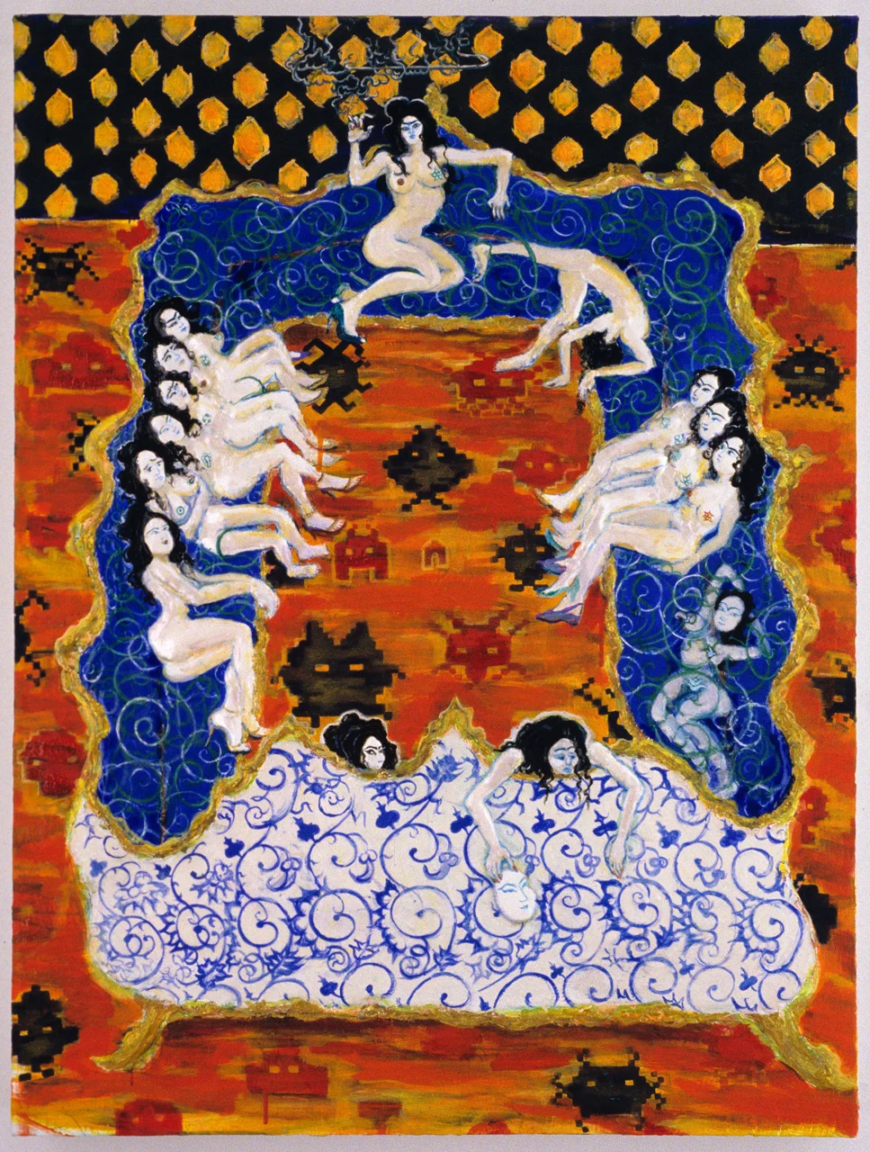 Hamam Harem Louis Quatorze Chaise, 2005, Gesso, acrylic and nail polish on panel, 32 x 24 in