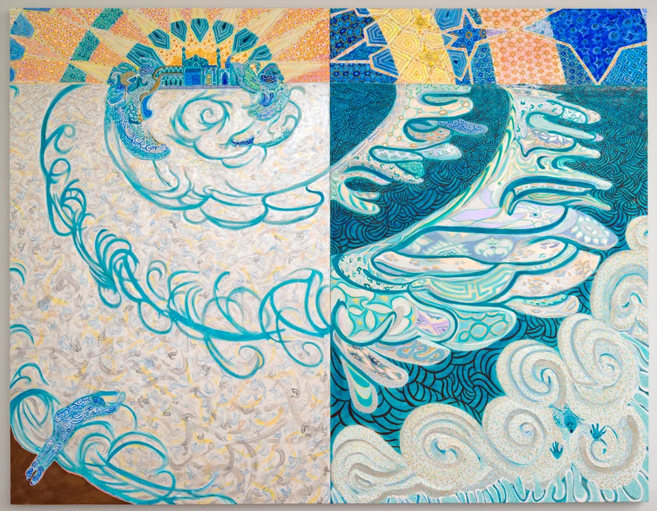 Ahkami_Negar.Two_Poles.gesso_acrylic_and_glitter_on_canvas_stretched_on_panel.84x108%22.2013.FB.jpg