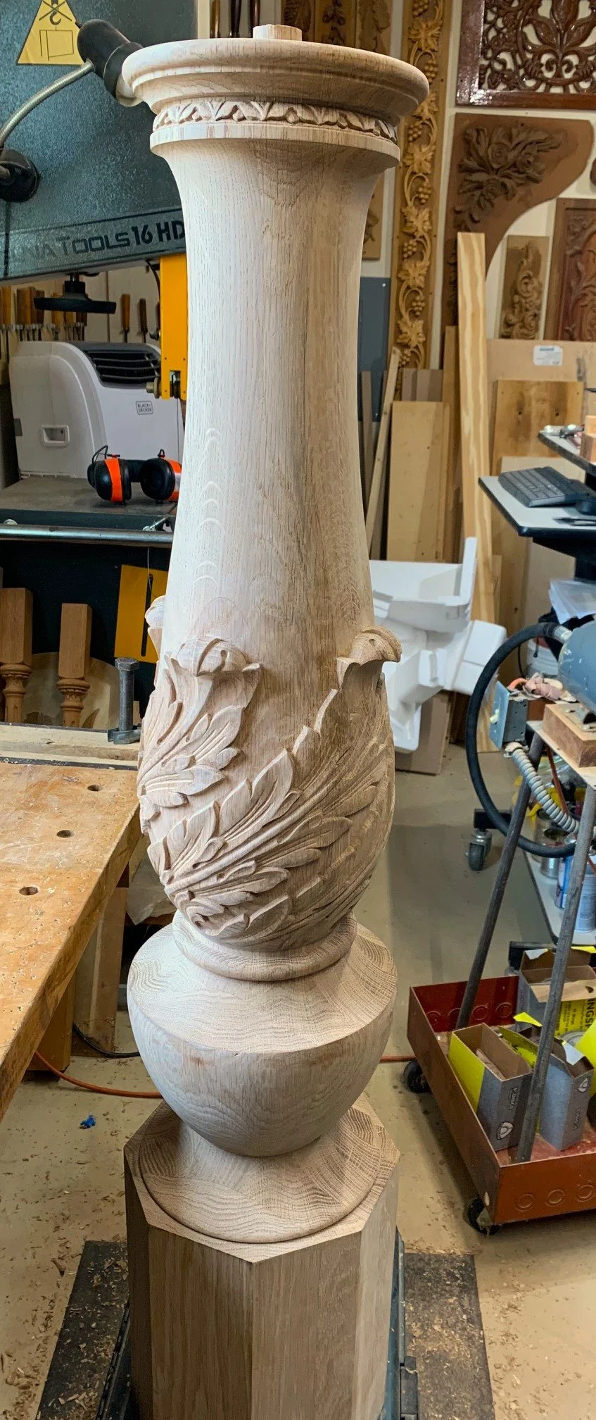10 in Diameter Hand Carved White Oak Newel