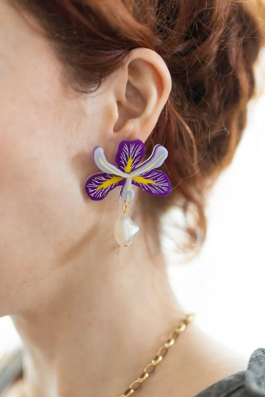 Pearl Earrings Iris Flower Earrings Latelita IRIS FLOWER AND PEARL