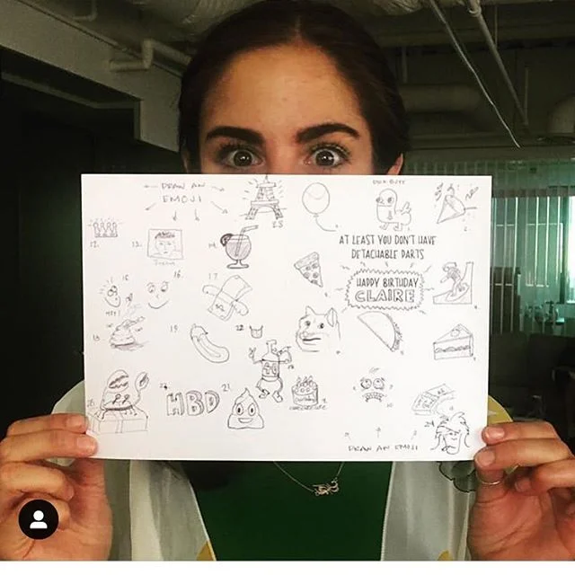 This is a card I gave Claire for her birthday a few years back. I had everyone draw an emoji for her so she would get a personalized card from everyone. She loved it. Be peaceful Claire. I&rsquo;m shocked and sad you&rsquo;ve left us.