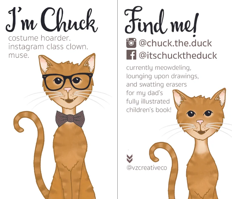 Illustrated business card for @chuck.the.duck on instagram