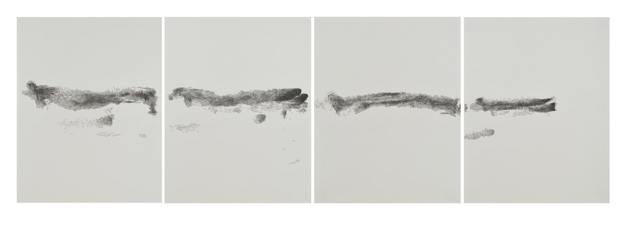 trepid traces (6750) , graphite powder and ink on paper , 14” x 11” each (set of 4), 2018