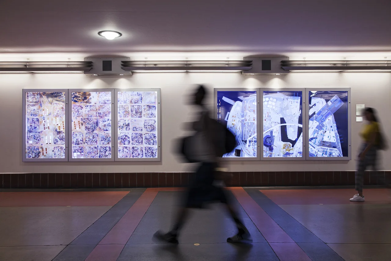 Installation view of Port and reFUgee Camp in Union Station