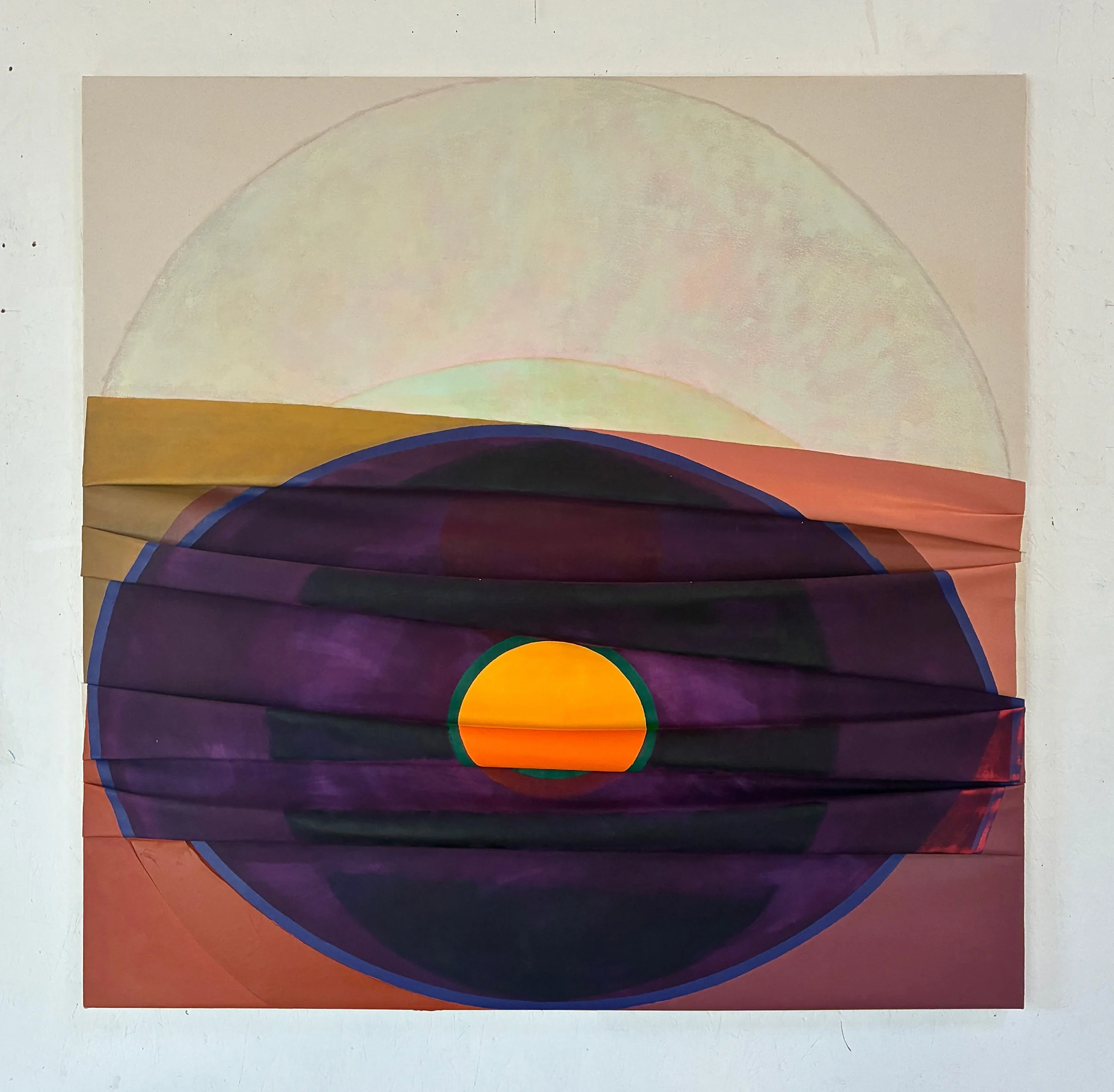 Transient Presser 2025, acrylic on pleated canvas, 55 x 55in