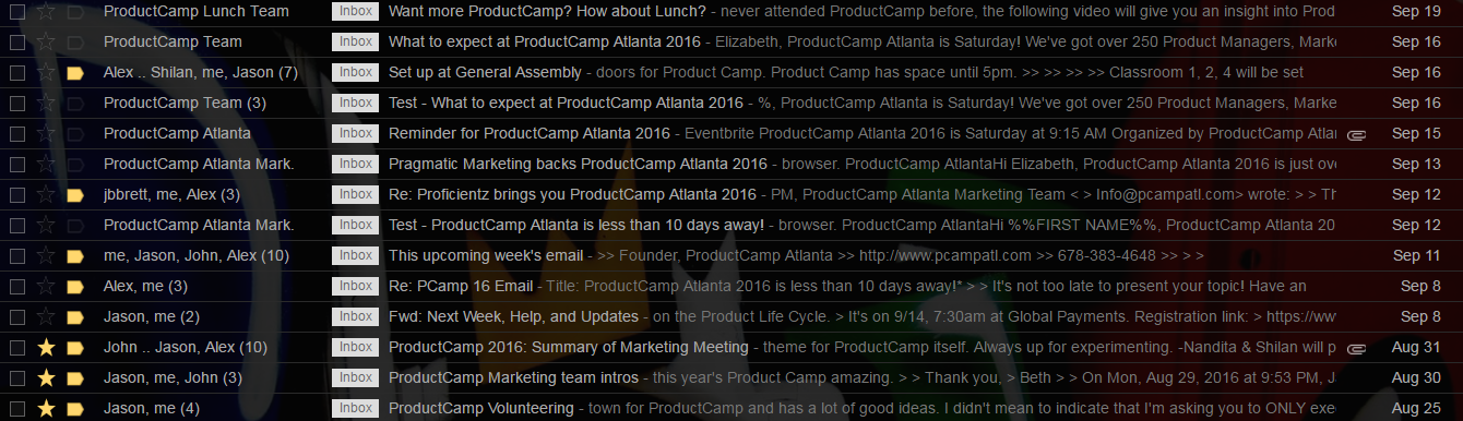 Just a little taste on my inbox . . .filtered on ProductCamp