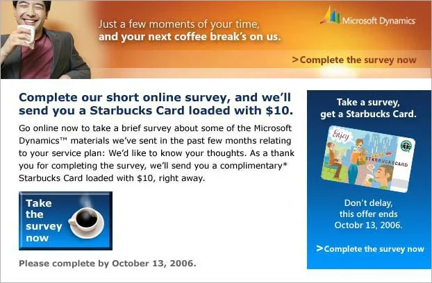 Microsoft Survey/Starbucks Giftcard&nbsp;Email