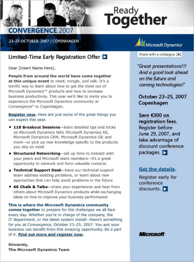 Microsoft Convergence Conference Registration Email
