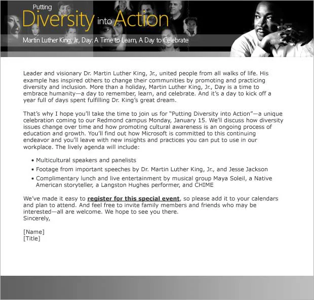Microsoft "Diversity in Action" Event Registration Email