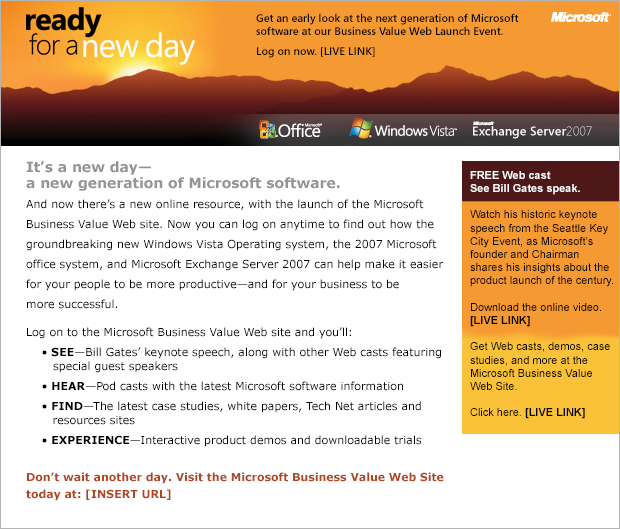 Microsoft Vista Launch Email