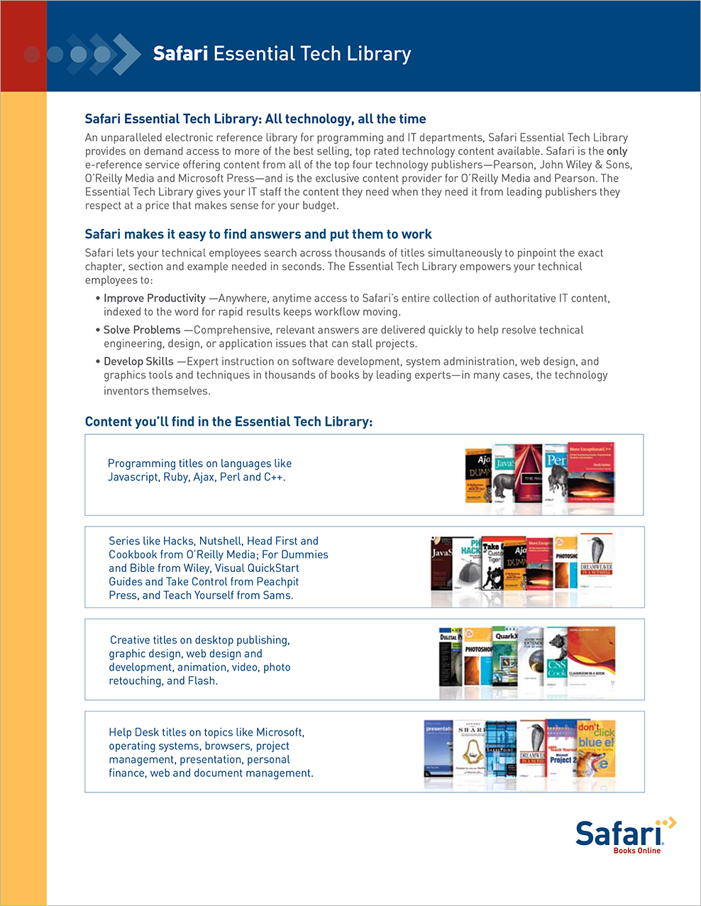 Safari&nbsp;Essential&nbsp;Tech&nbsp;Library One Pager