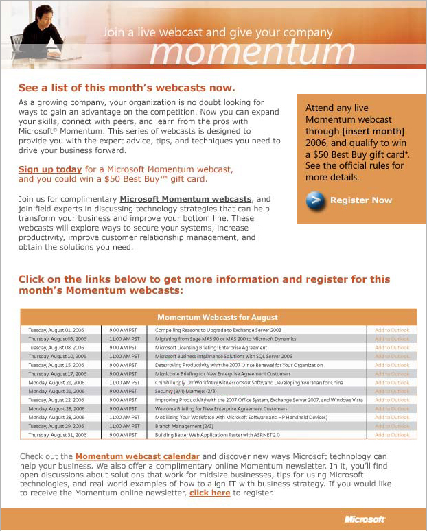 Microsoft Webcast registration Email
