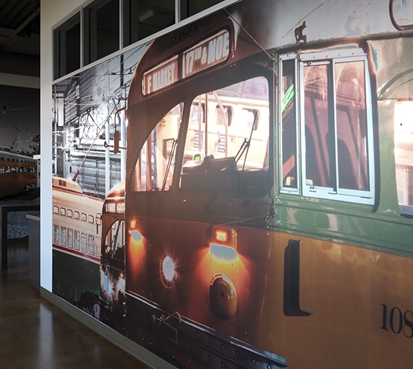 Aluminum mural print of a San Francisco streetcar