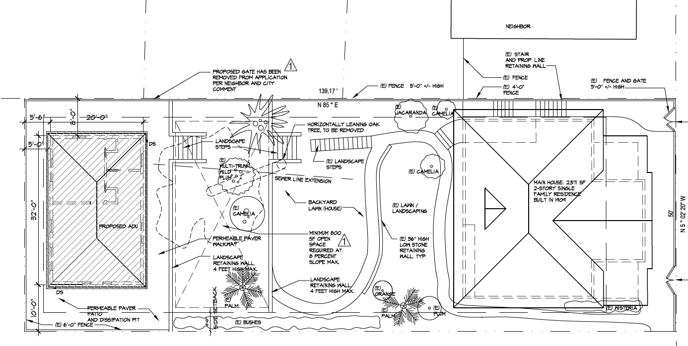 640 sq.ft. detached ADU integrated to lushly landscaped hillside in Berkeley. Architecture: Kasia Kowalska. Project in permit approval phase. Delivery: May 2020.