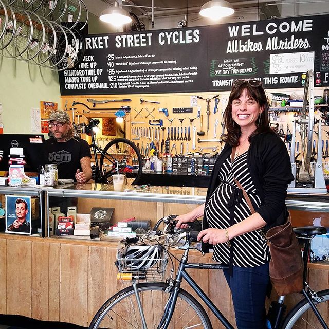 Market Street Cycles doesn't want to hear about all the reasons why you can't ride. Rider of the Month is Andie Nelson, pushing 8 months and pushing pedals. Get some!!!