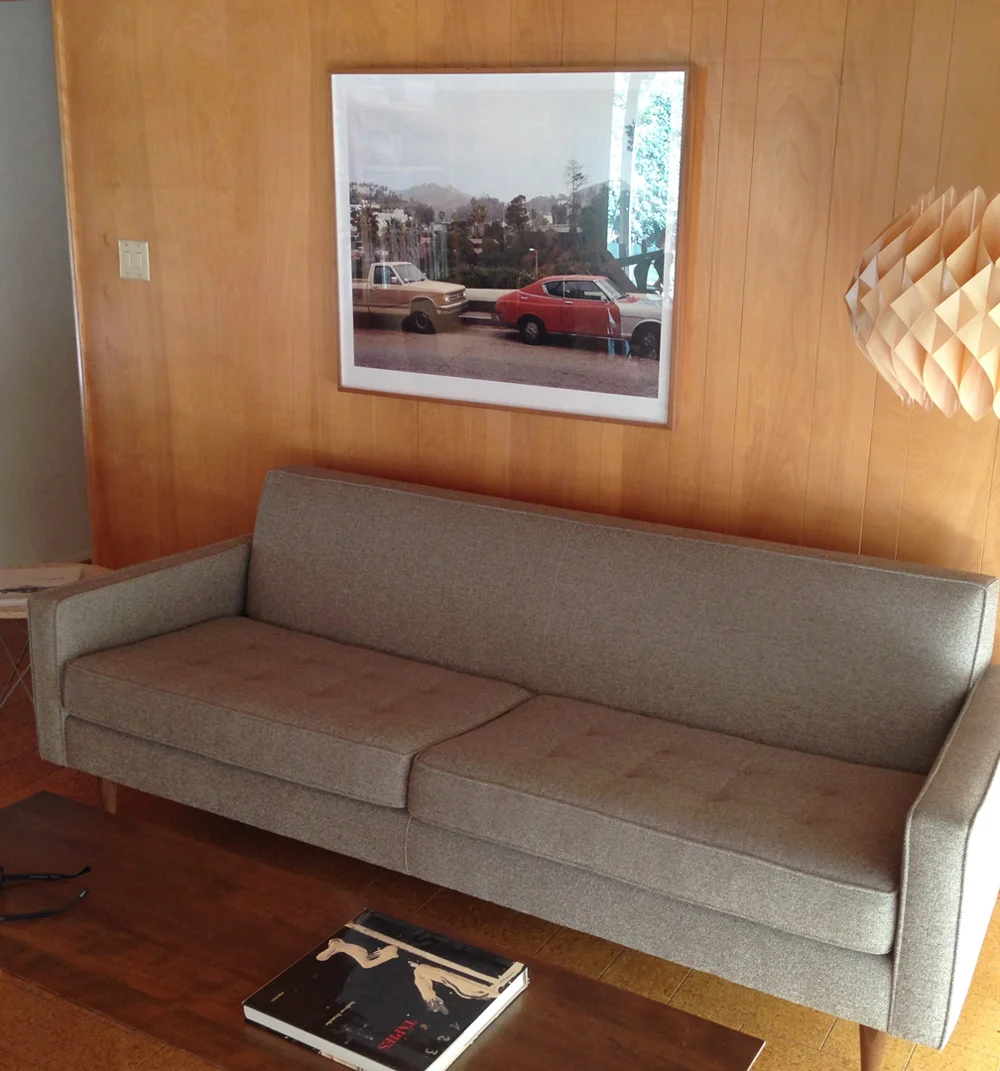 The print shown in the picture is 38 x 31. Photograph floated in Walnut frame 38 3/4 x 32.5