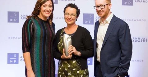 Lois Randall from Magpie Pictures accepts the award for Children’s Series Production of the Year at the 2018 SPA Awards