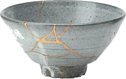 Beautiful image of a grey Kintsugi bowl.