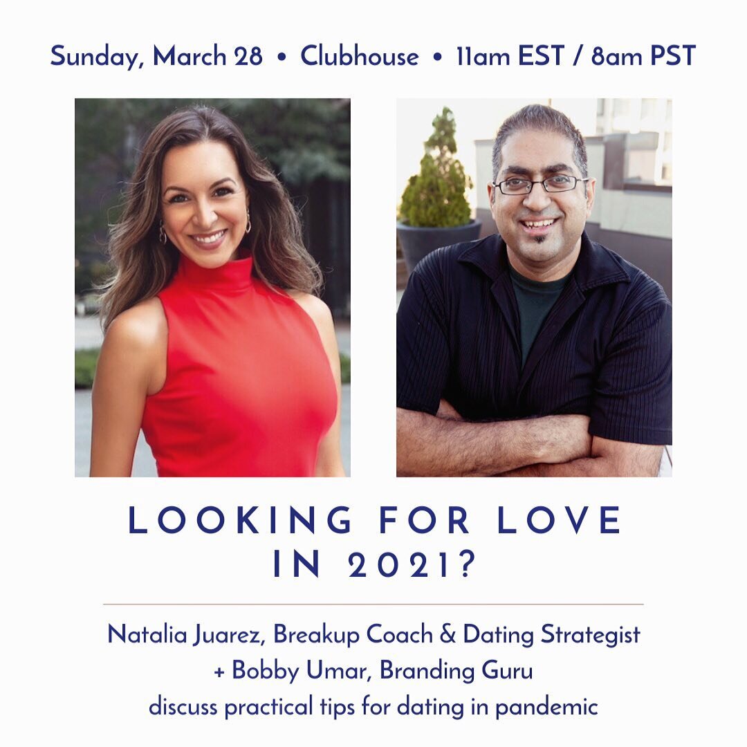 If you're looking for love and having challenges due to the pandemic, I highly recommend that you join me tomorrow morning on Clubhouse.

I'll be joining&nbsp;one of my best friends, Branding Guru @raehanbobby and we'll be sharing practical tips for 