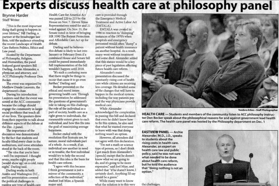 Experts discuss health care at philosophy panel