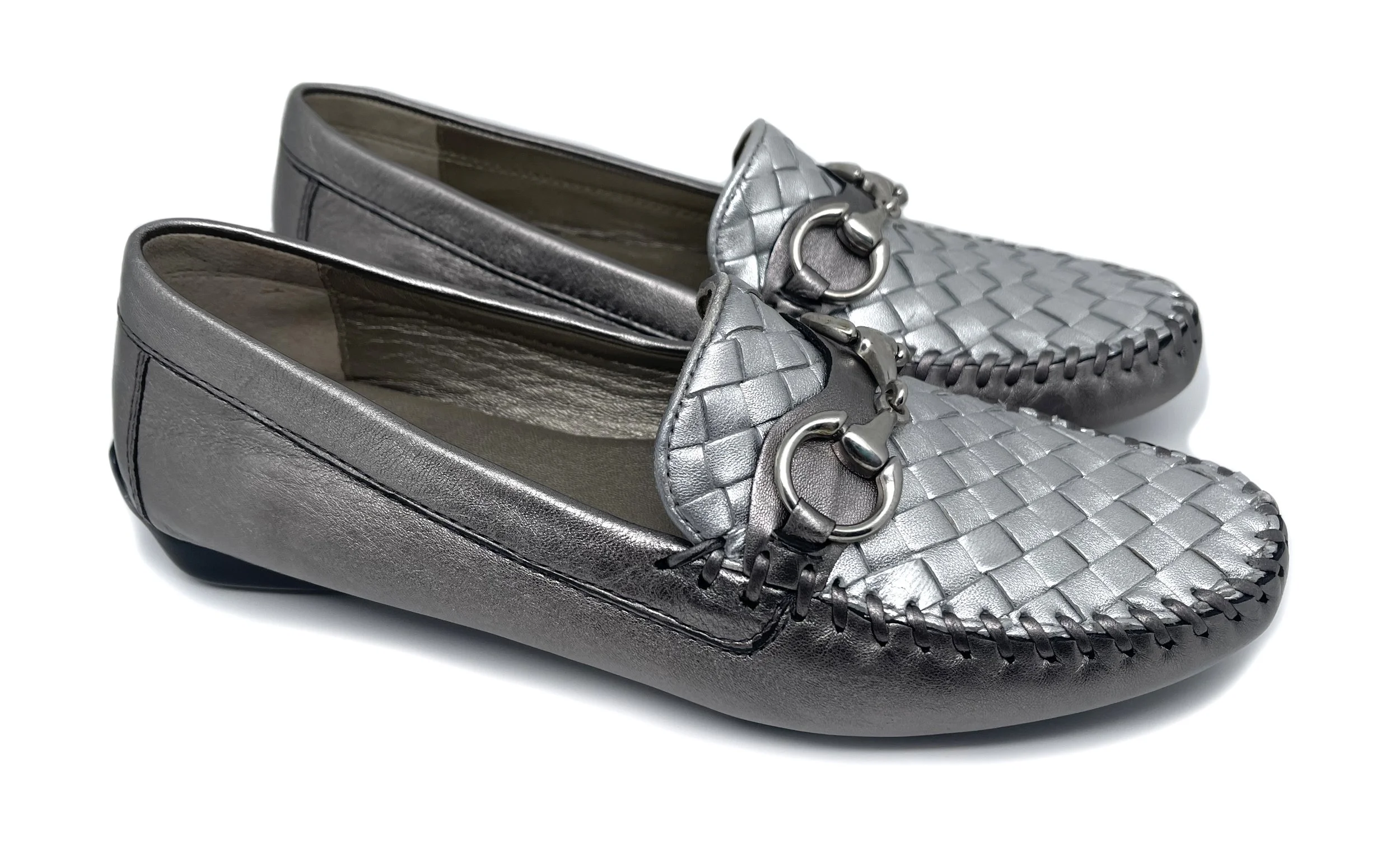 Robert Zur Shimmering Silver Woven Loafers Robert Zur PETRA True Silver Woven Glove Leather Driving  main image 3