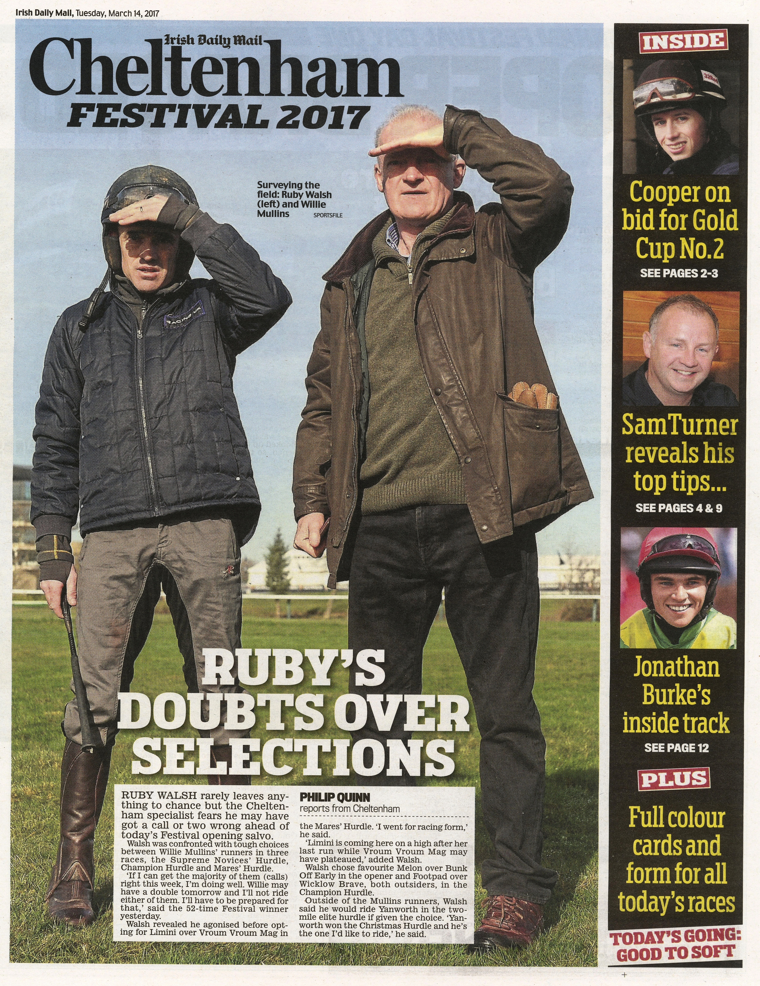  Ruby Walsh and Willie Mullins survey the racecourse ahead of the Cheltenham Festival March 14 2017  Irish Daily Mail  
