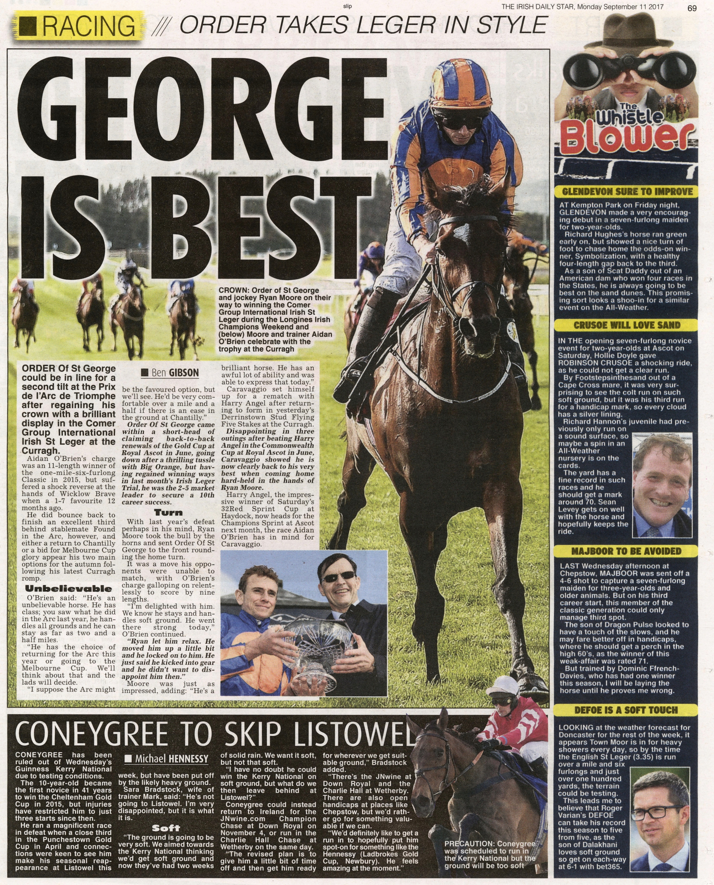  Order of St George with Ryan Moore up win the Irish St Leger at The Curragh September 11 2017  The Irish Daily Star  