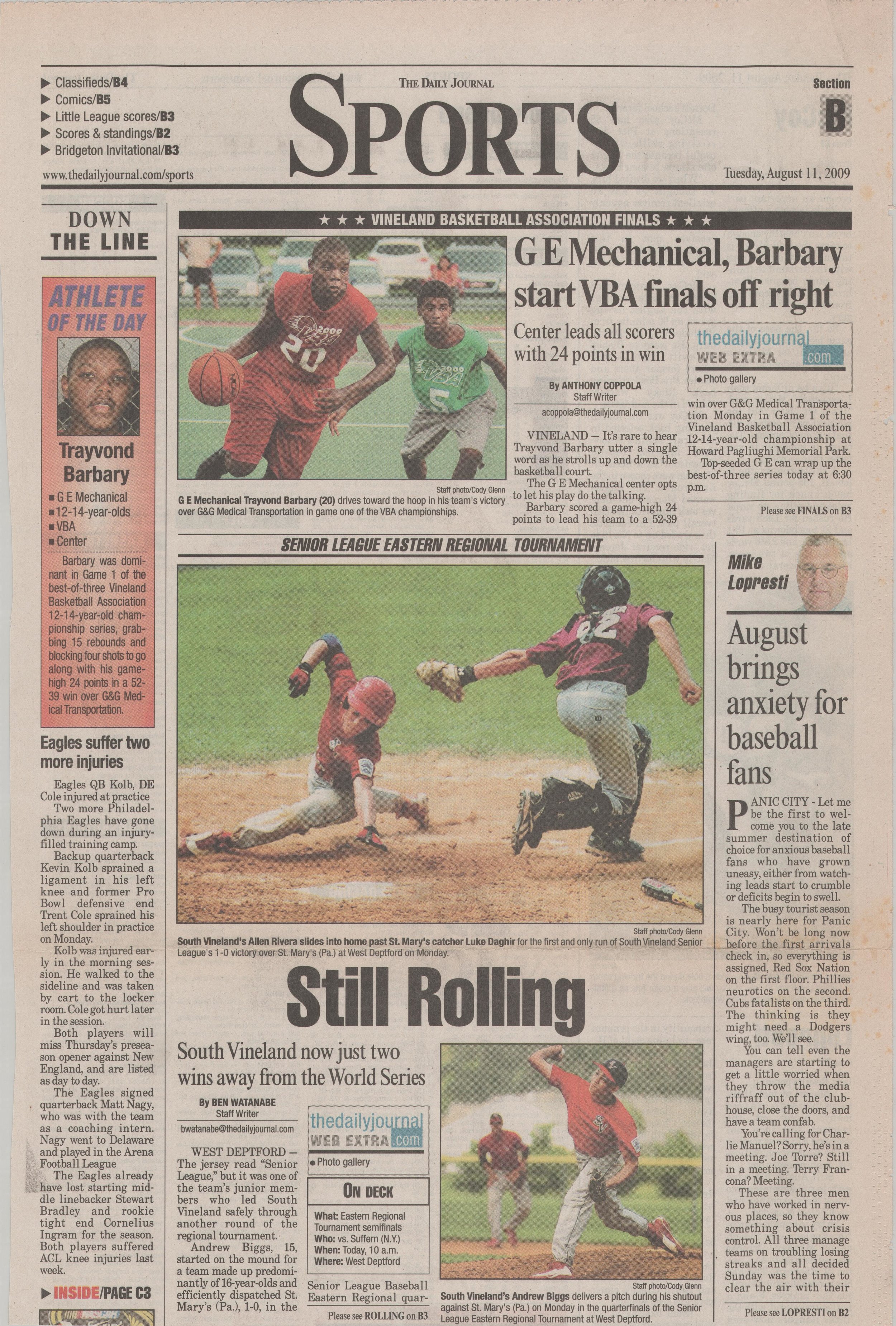  Winning run in the South Vineland Senior League August 11, 2009 /  The Daily Journal  