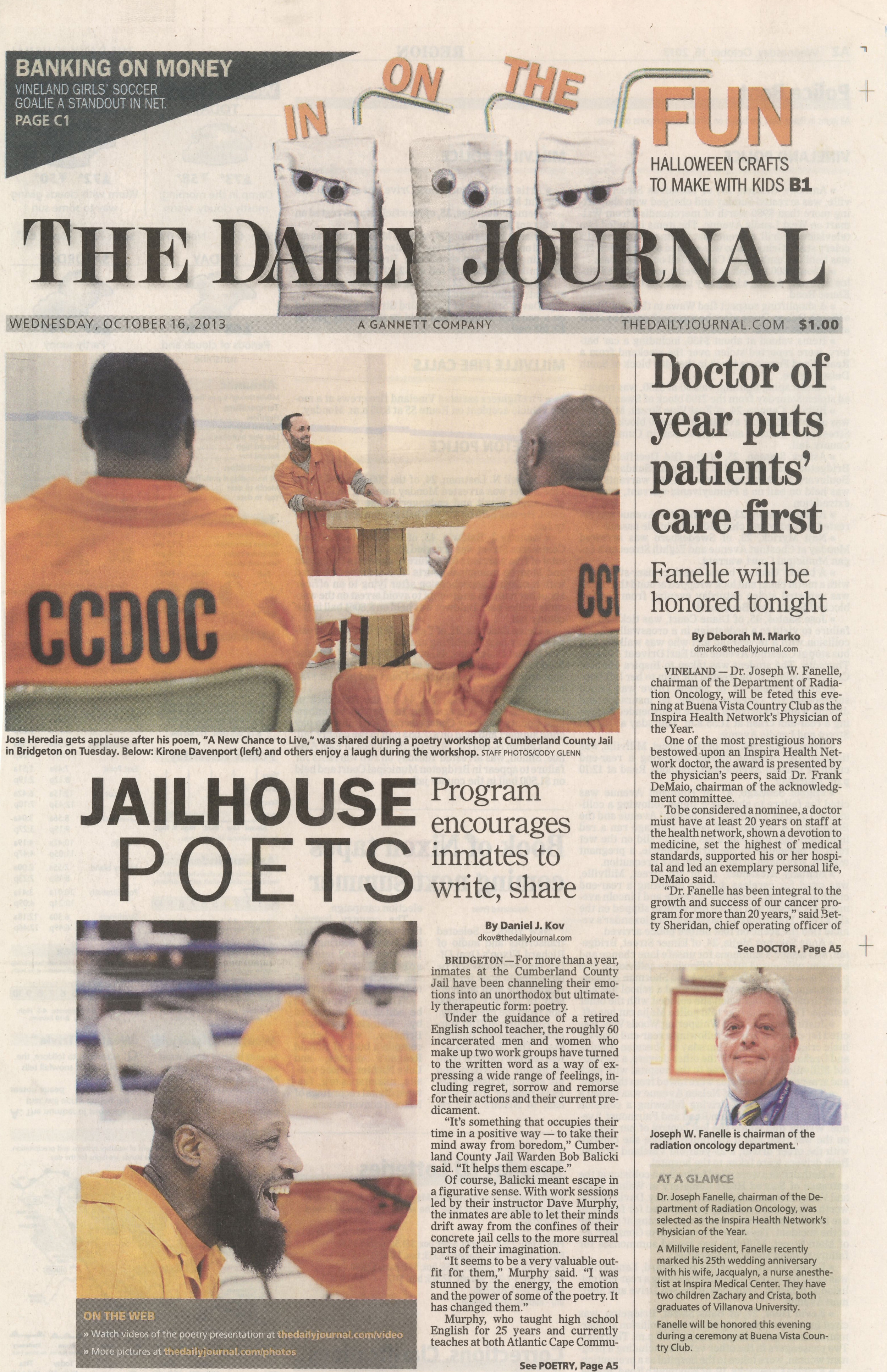  Inmate Poetry Program at the Cumberland County Jail October 16 2013 /  The Daily Journal  