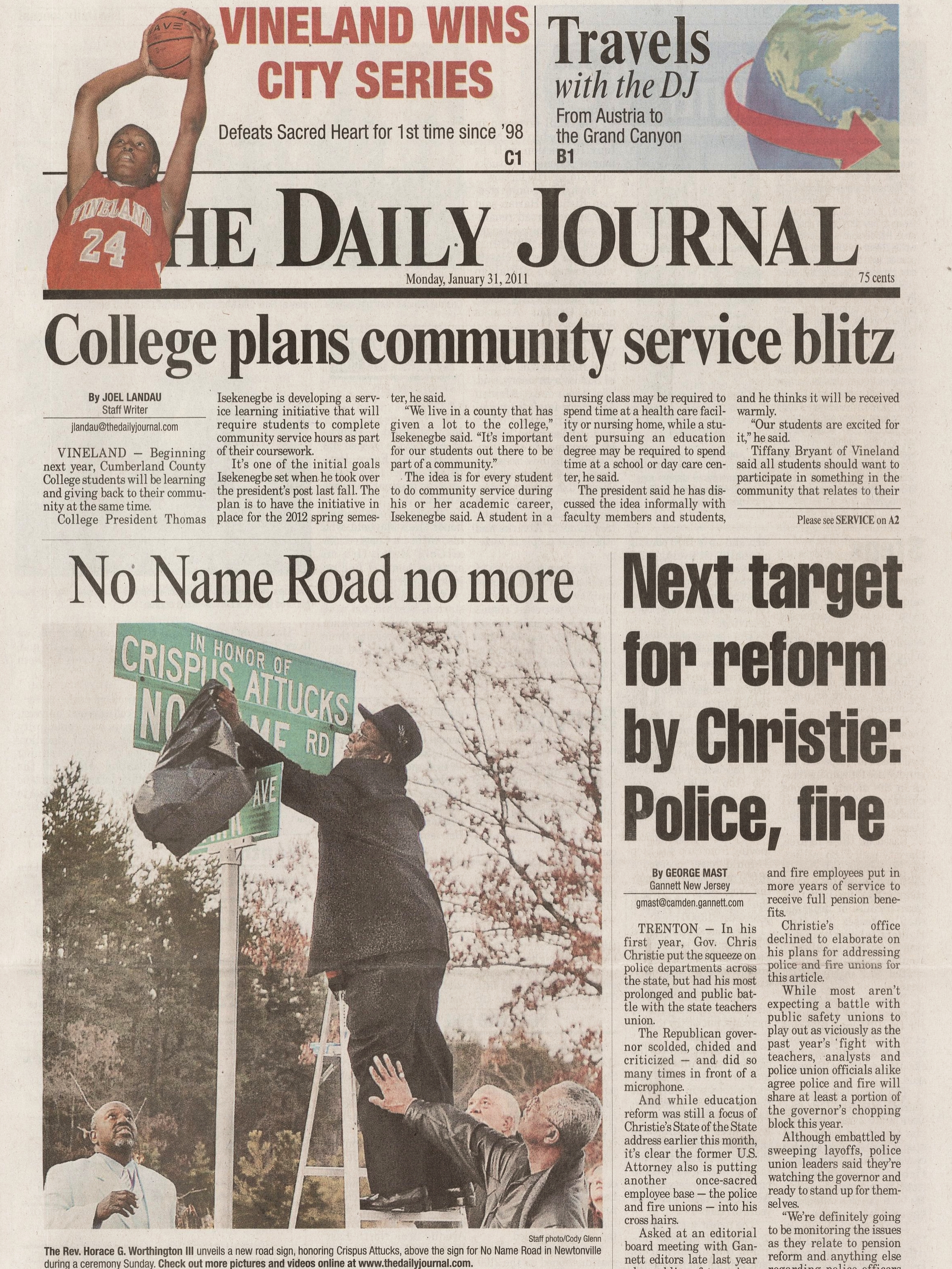  No Name Road renamed Crispus Attucks Road in Newtonville January 31 2011 /  The Daily Journal  