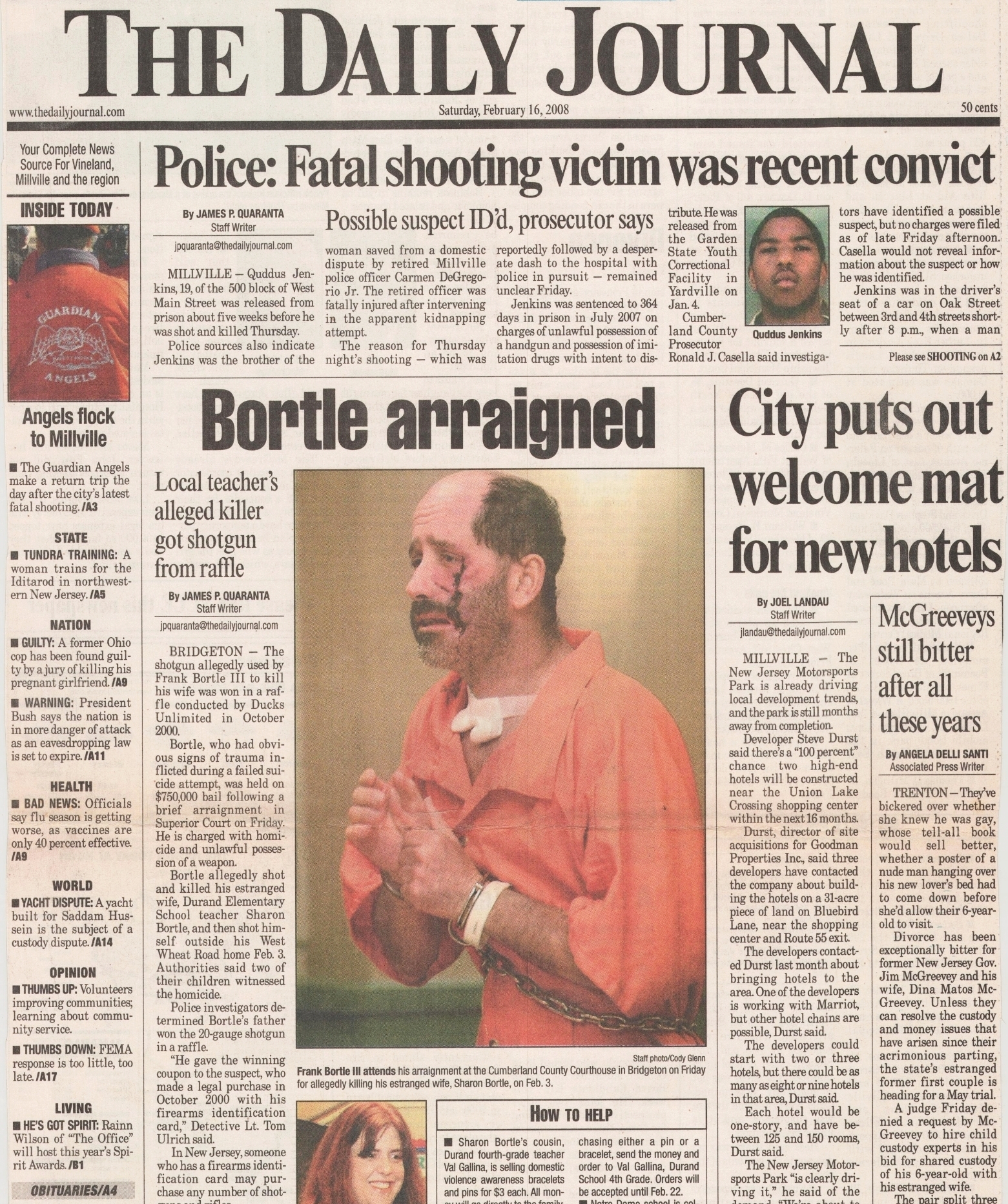  After a failed suicide attempt, Frank Bortle III is arraigned in the shooting death of his wife at Cumberland County Courthouse February 16 2008 /  The Daily Journal  