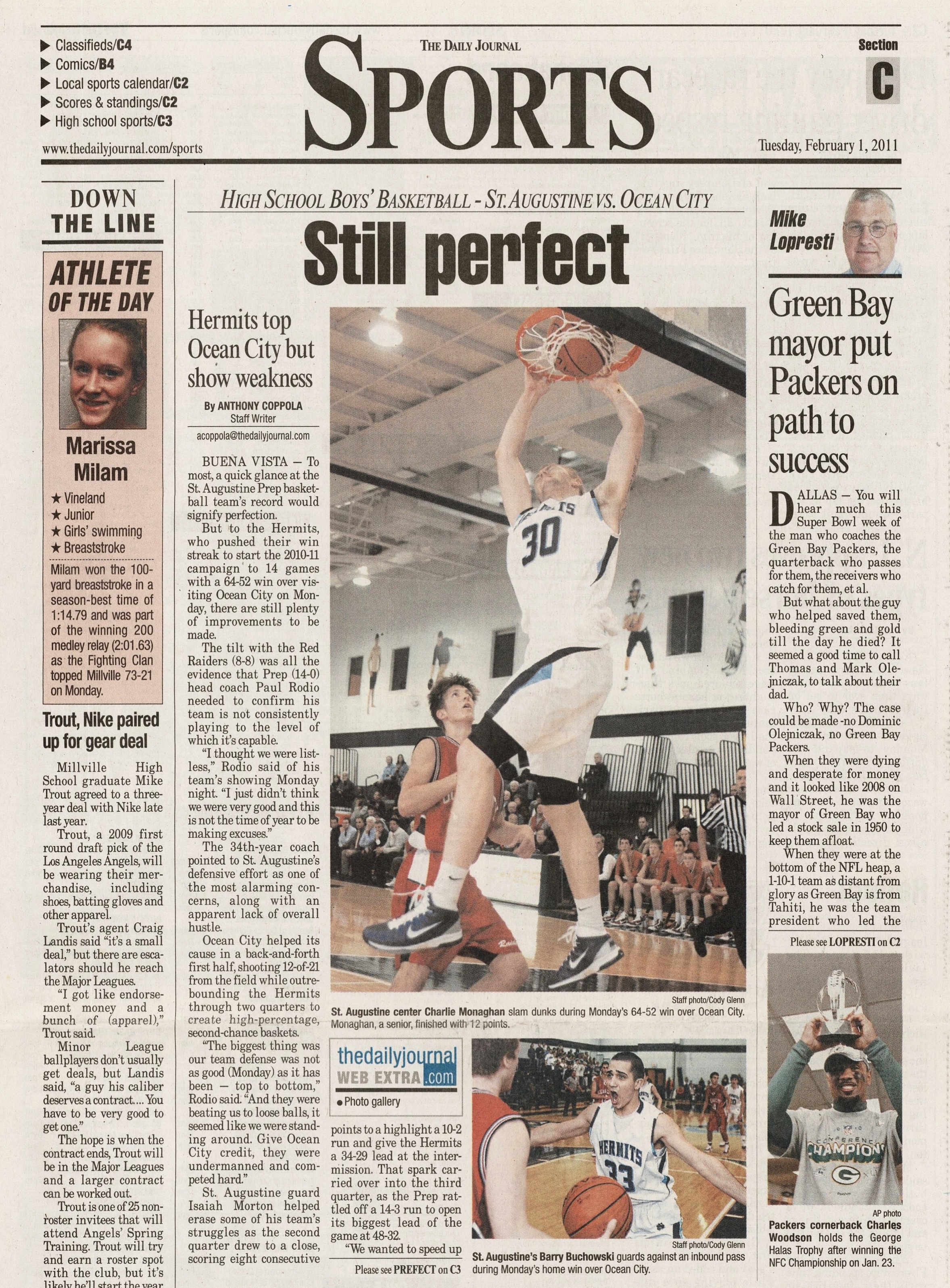  St Augustine Prep v Ocean City basketball February 1 2011 /  The Daily Journal  