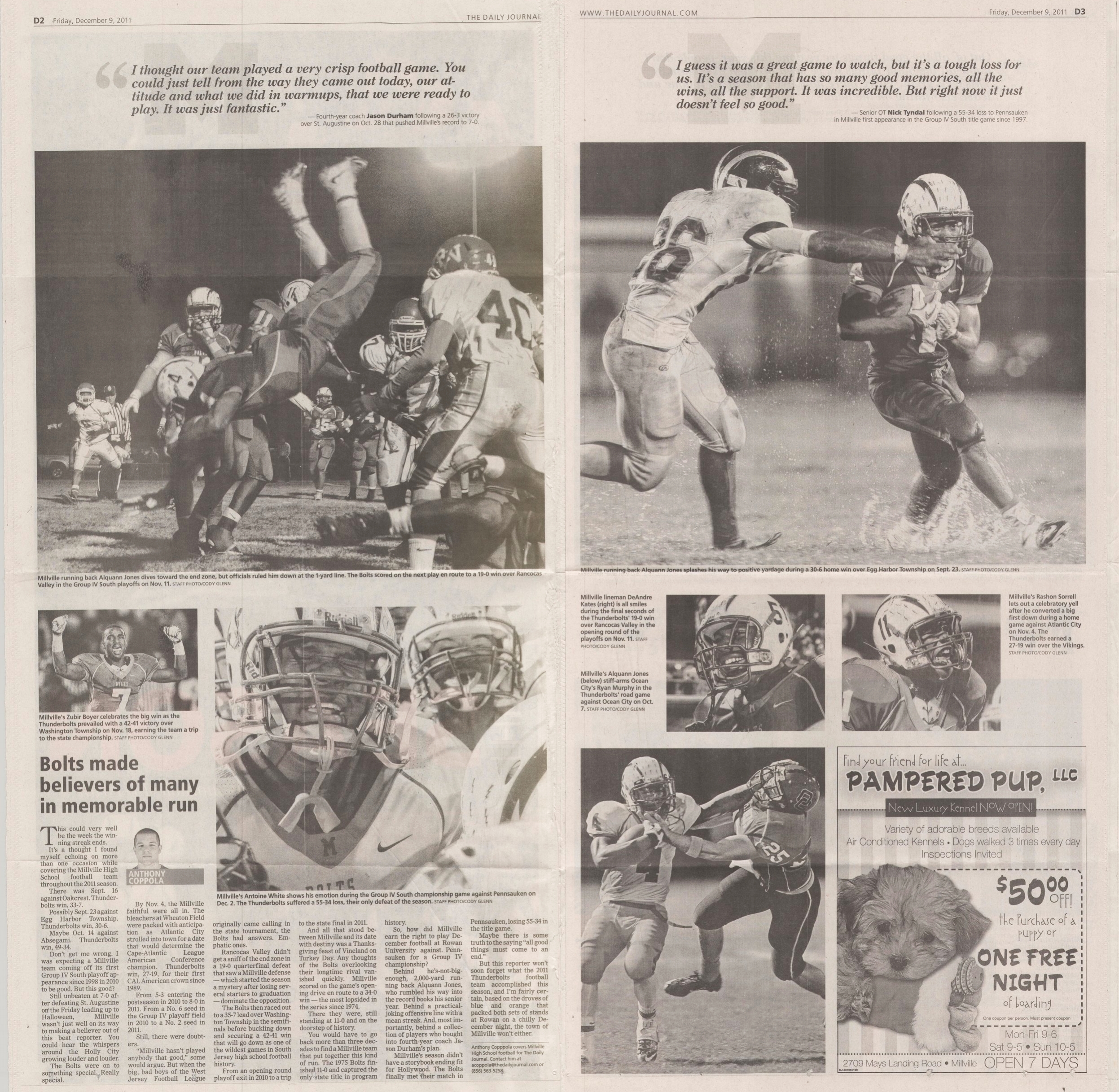  Millville Thunderbolts Football 2011 Season Special Supplement /  The Daily Journal  