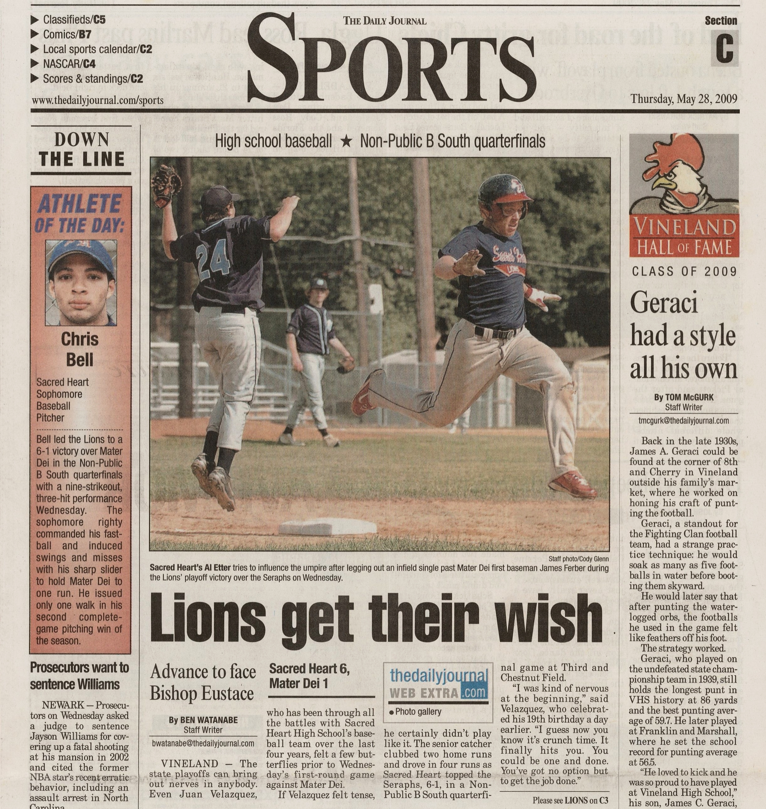  Sacred Heart v Mater Dei playoff baseball May 28 2009 /  The Daily Journal  
