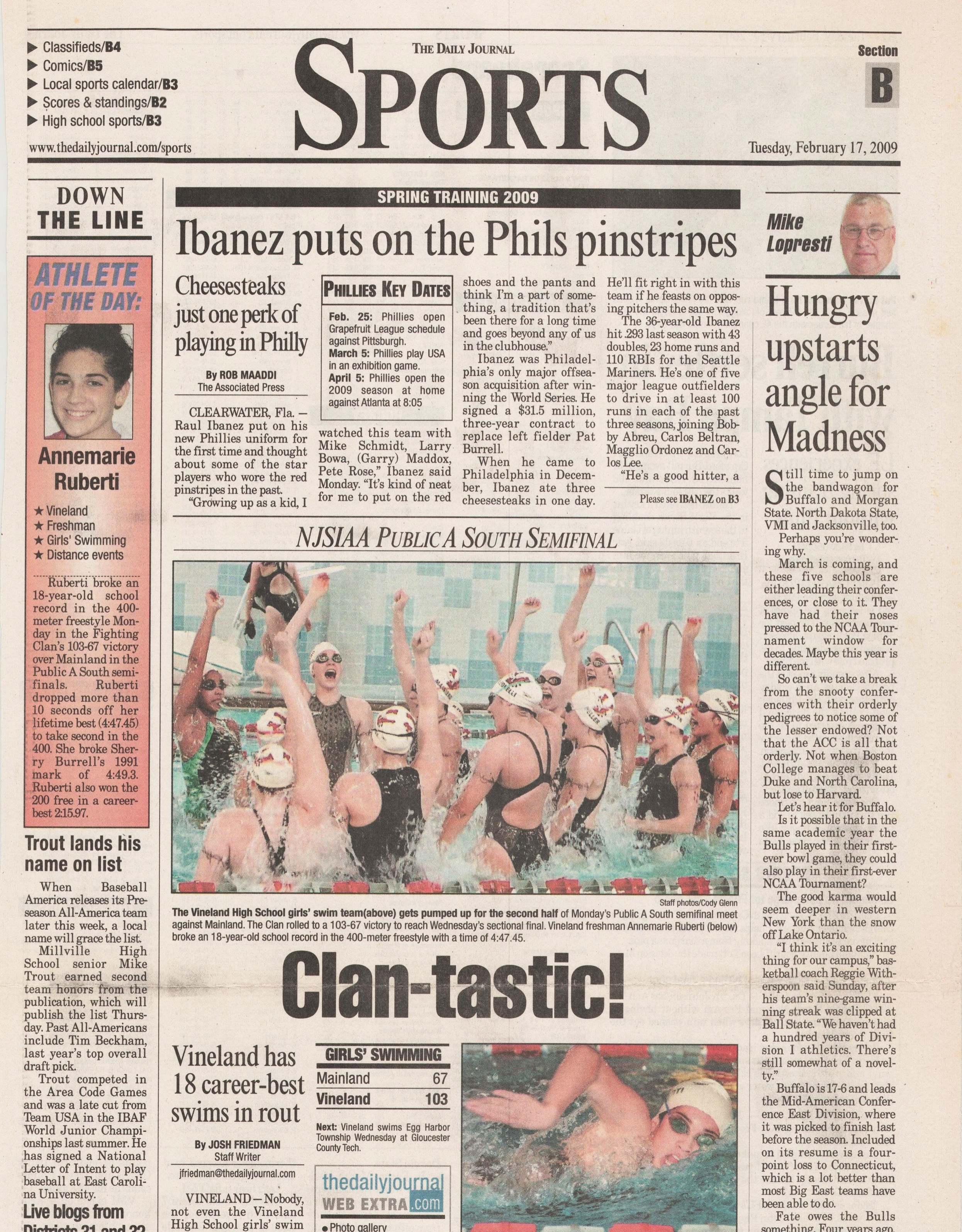  Vineland v Mainland girls swimming February 17, 2009 /  The Daily Journal  