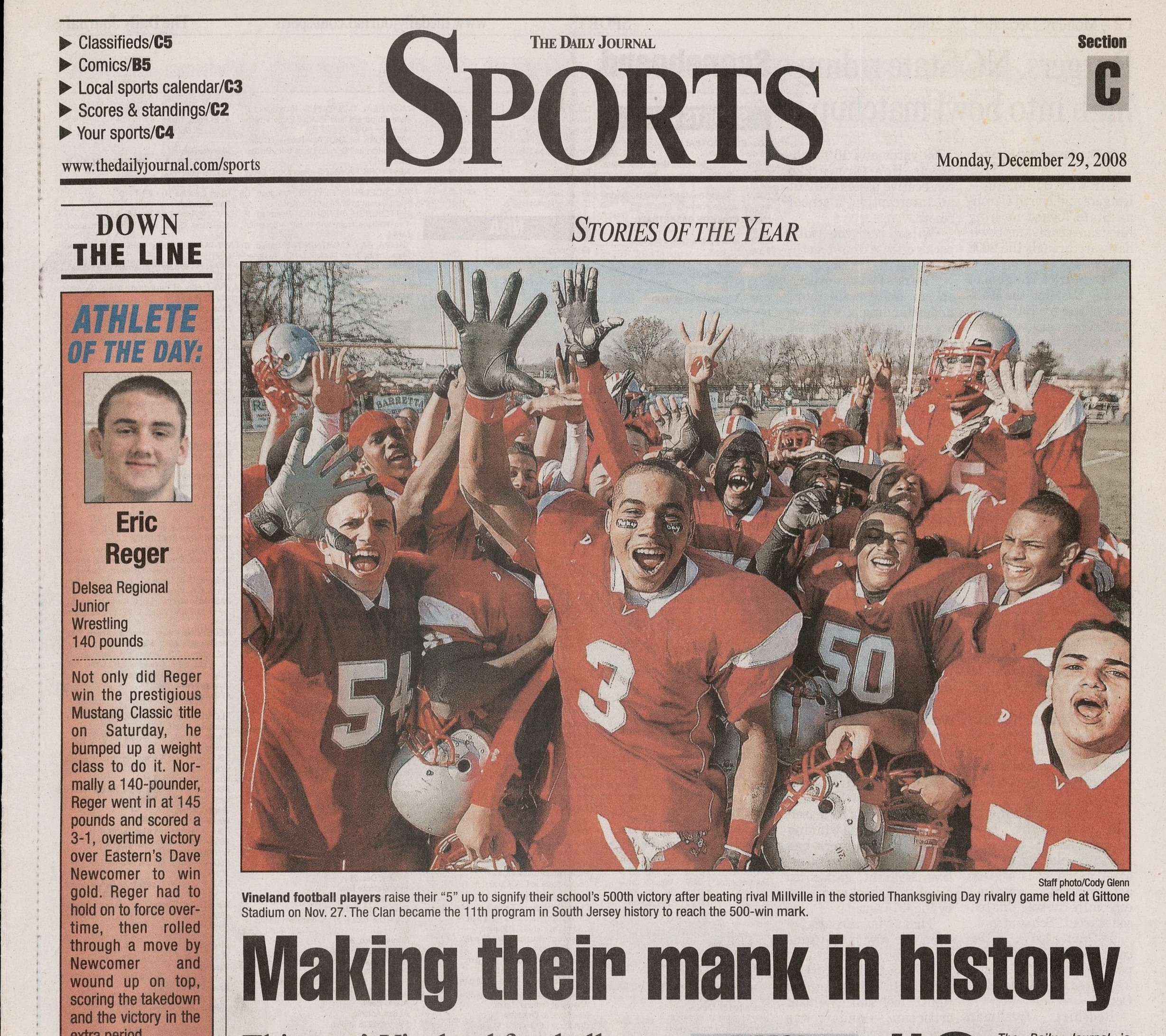  Vineland High School Football celebrates their 500th win against rival Millville on Thanksgiving 2008 /  The Daily Journal  