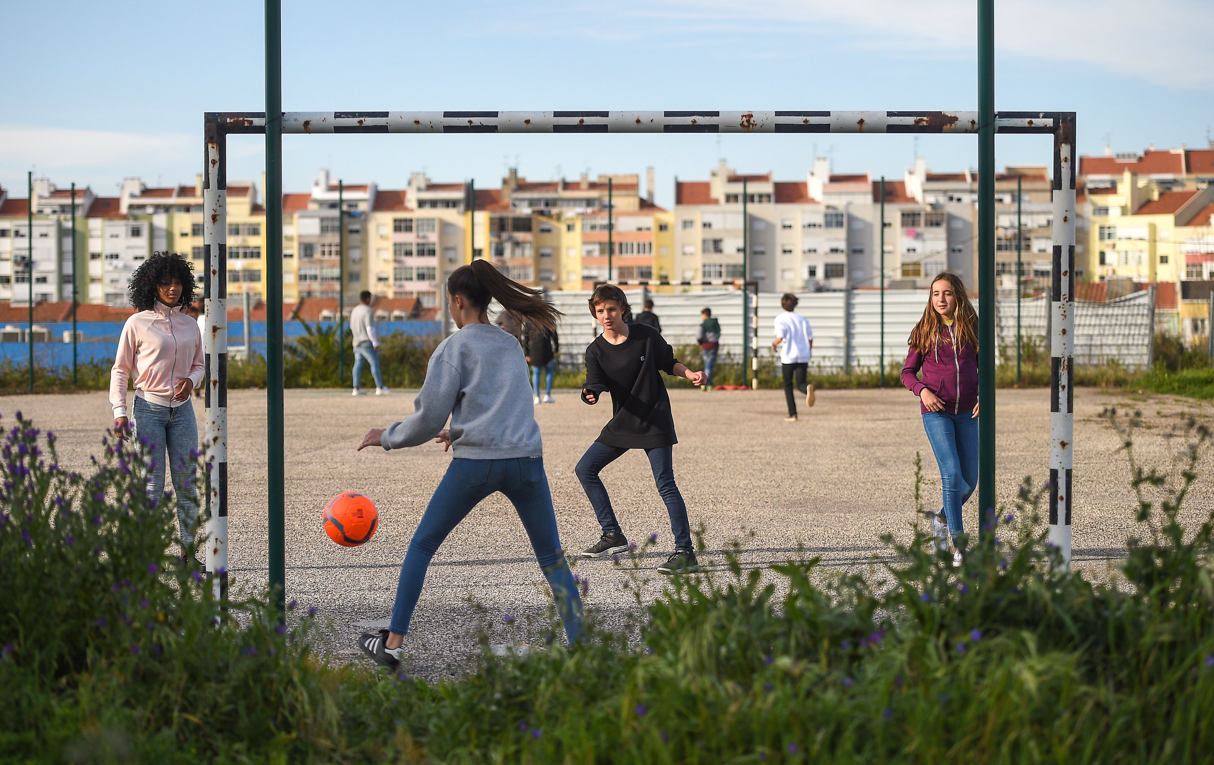  Students play football during recess in Lisbon, Portugal 2017  / UEFA / Sportsfile  