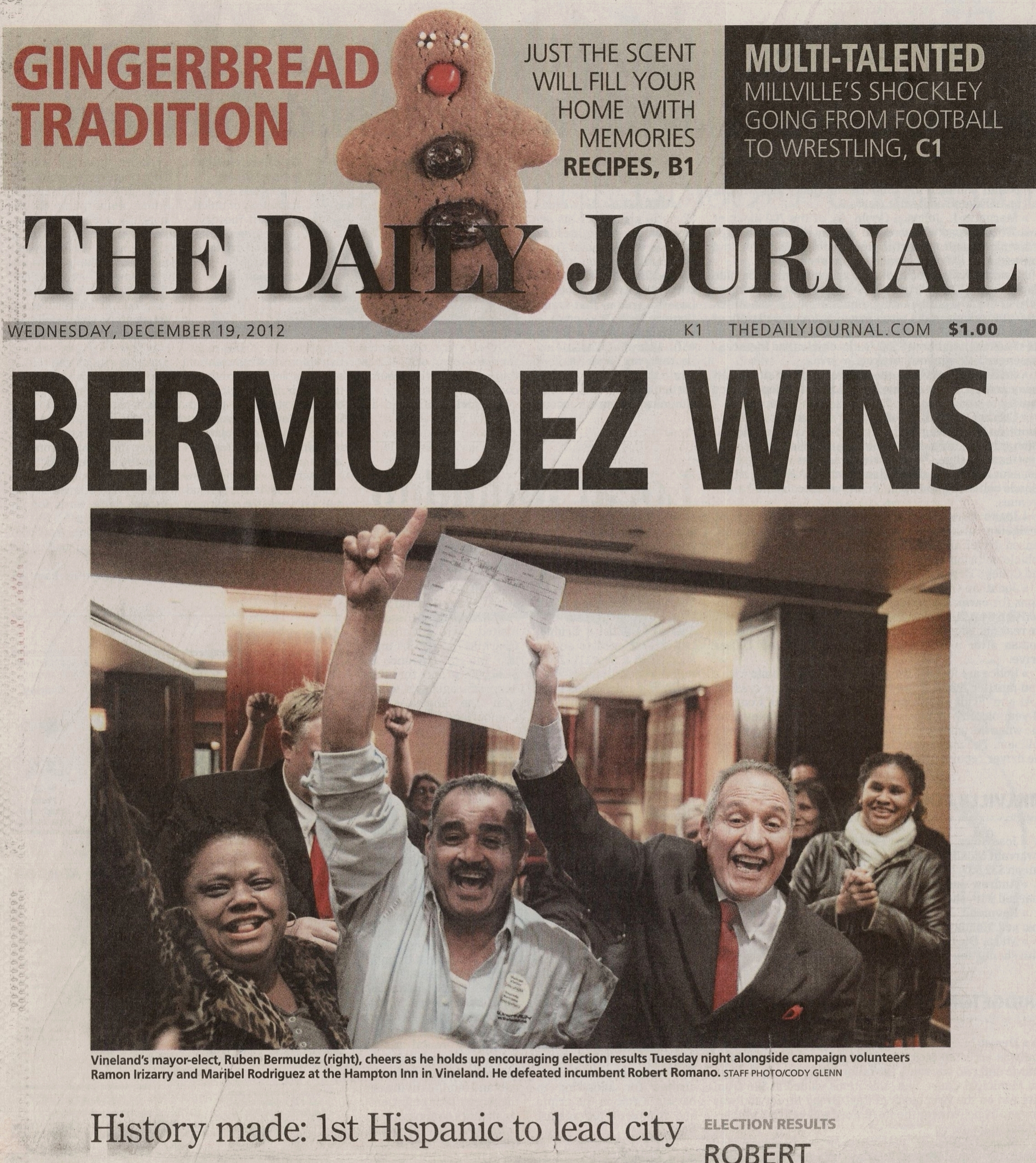  Ruben Bermudez elected as Vineland's first Hispanic mayor December 19 2012 /  The Daily Journal  