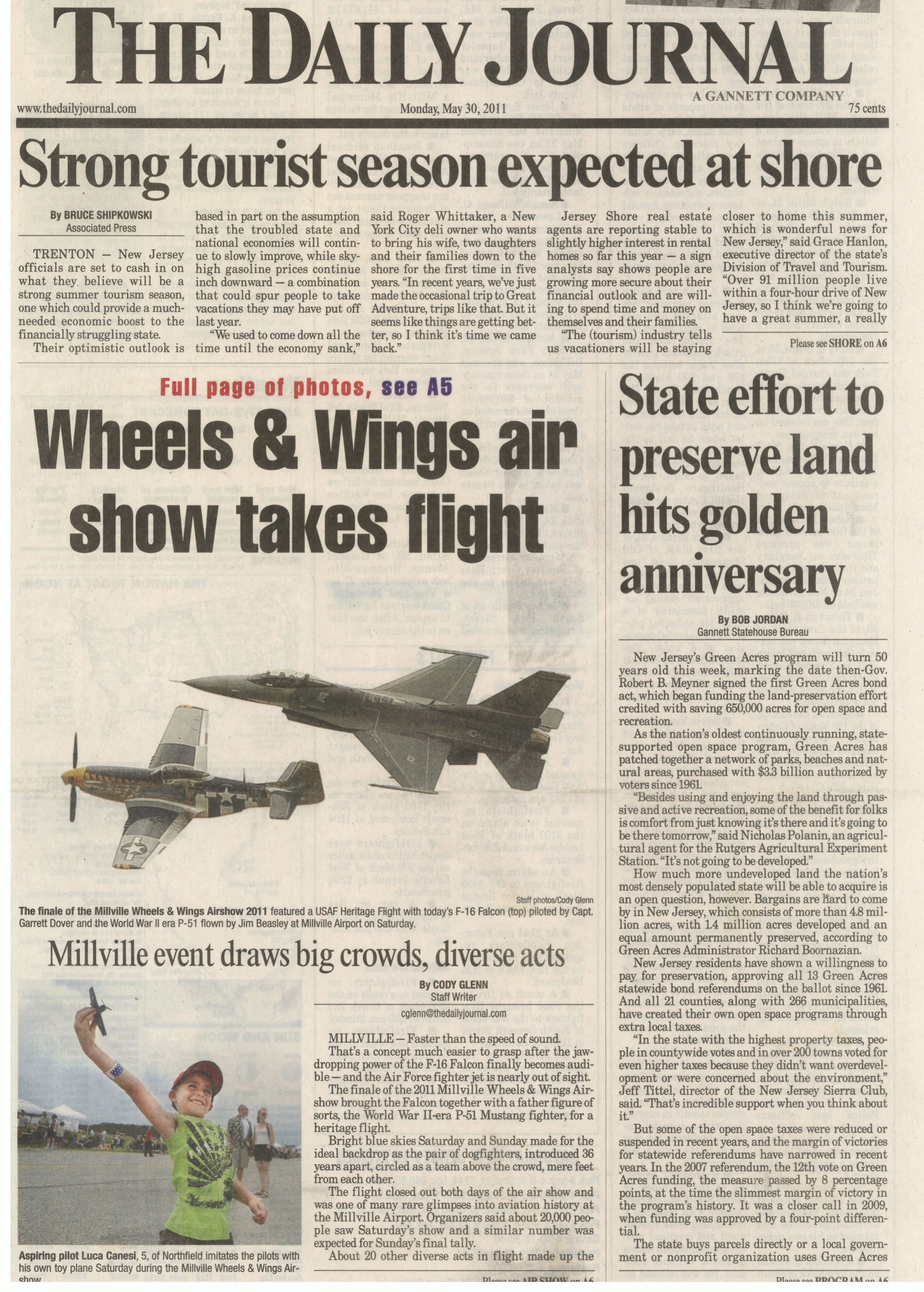  Heritage flight featuring a F-16 Falcon and WWII era P-51 at an air show in Millville May 30, 2011  / The Daily Journal  