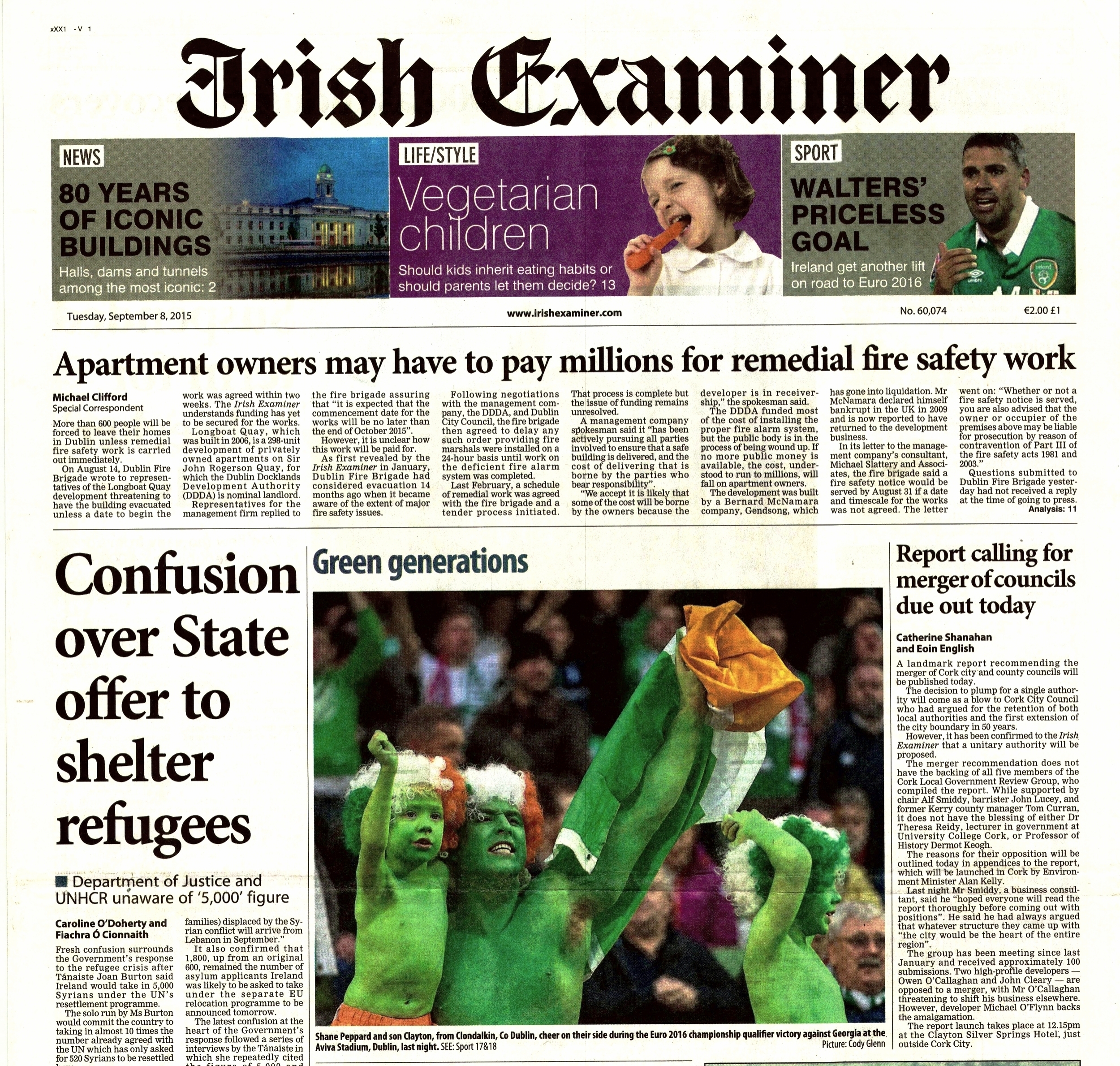  Republic of Ireland supporters cheer on their side during a victory against Georgia in the EURO Qualifiers September 8 2015  / Irish Examiner  