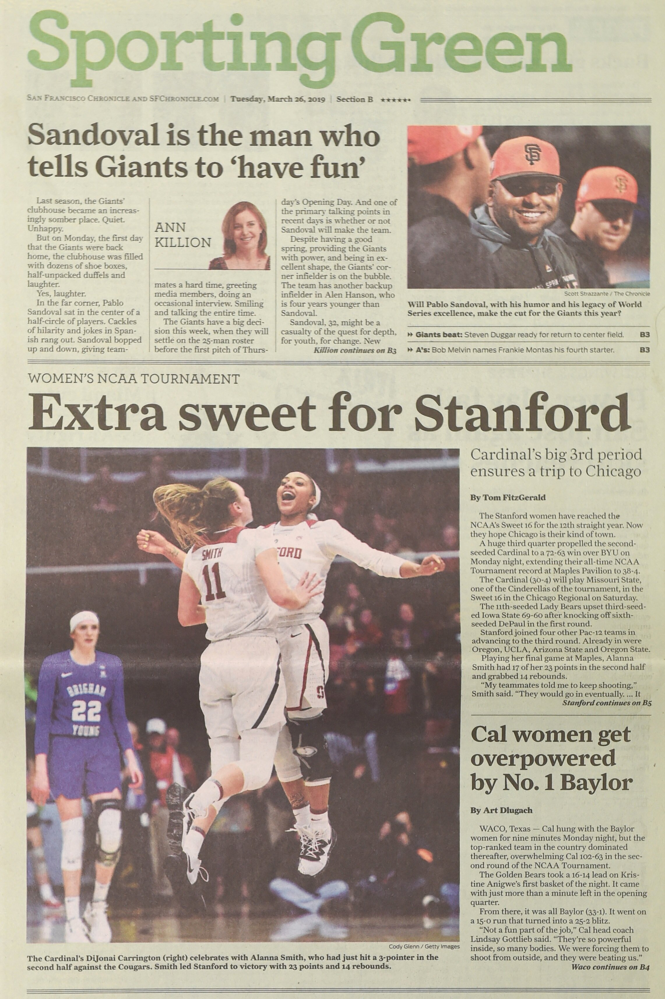 Stanford v BYU March 26, 2019 /  San Francisco Chronicle  