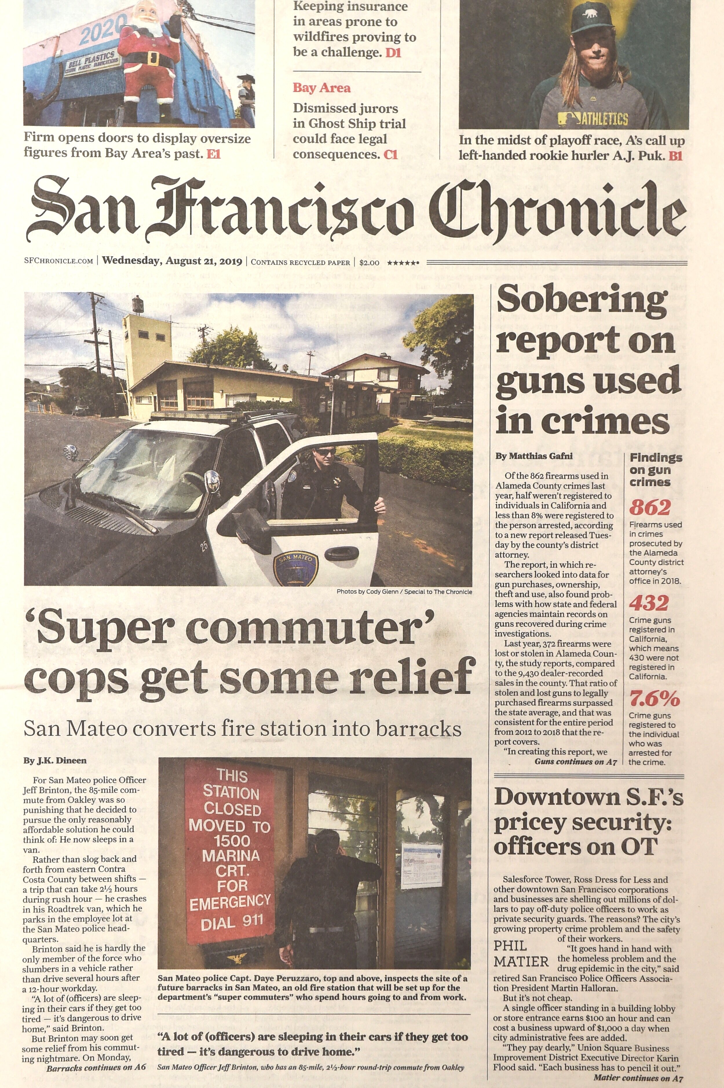  Police bunk at former firehouse in San Mateo California because of long commutes August 21 2019 /  San Francisco Chronicle  