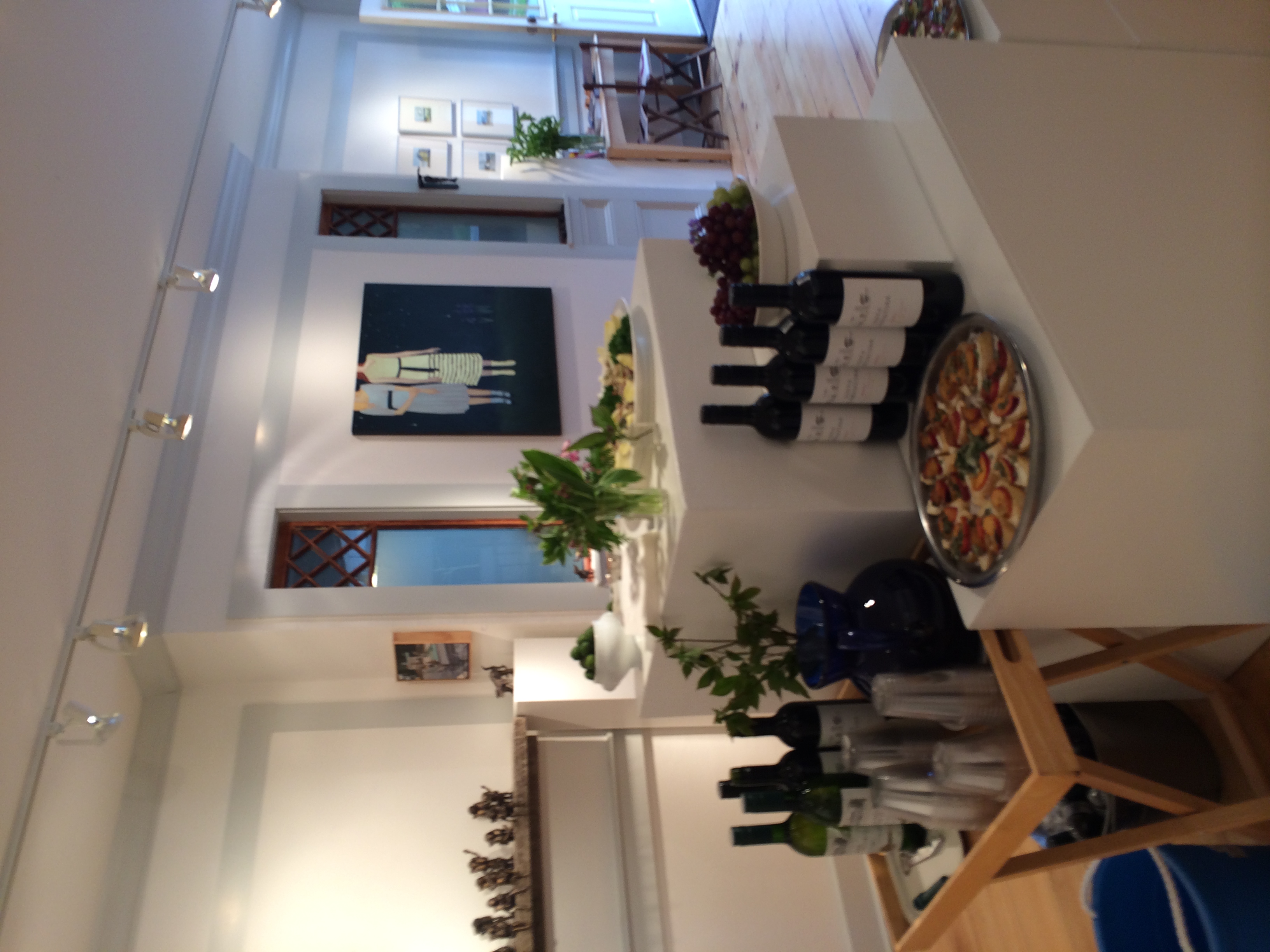Here I see artwork, left to right, from Goody-B. Wiseman, Susan Parish Adam, Kara taylor, GBW again and Gregory Dunham. Great opening wine and THOSE OLIVES from Max at the Blue Hill Wine Shop and food from Markel's Bakehouse. YUM.