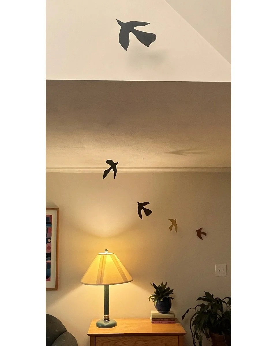 Still loving this bird mobile and the shadows it casts. In progress photo at the very end. I painted this so many times to get the gradient just right. I wanted it to feel so subtle in person that you almost can&rsquo;t tell if it&rsquo;s painted at 