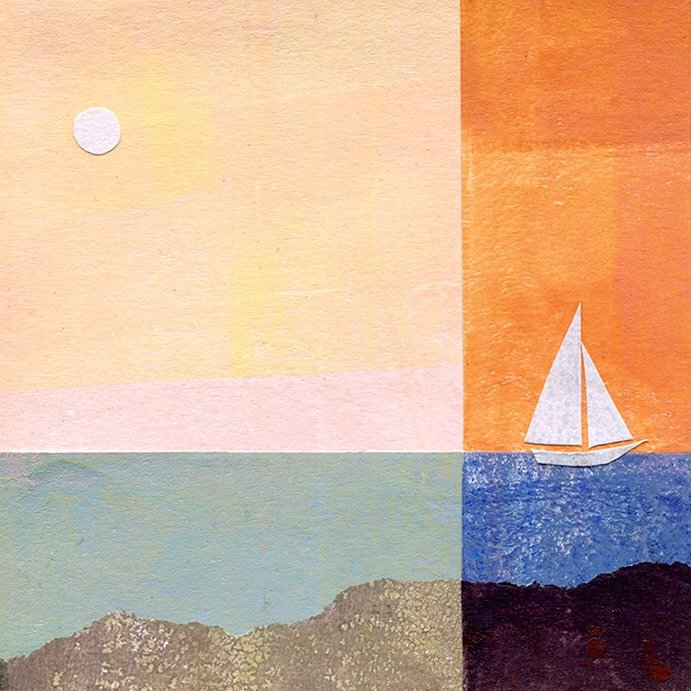 Sailing into the sunset. I imagine this is what people with boats do. ⛵️ #sailboatsart #sailing #sunset #gelliplate #collage