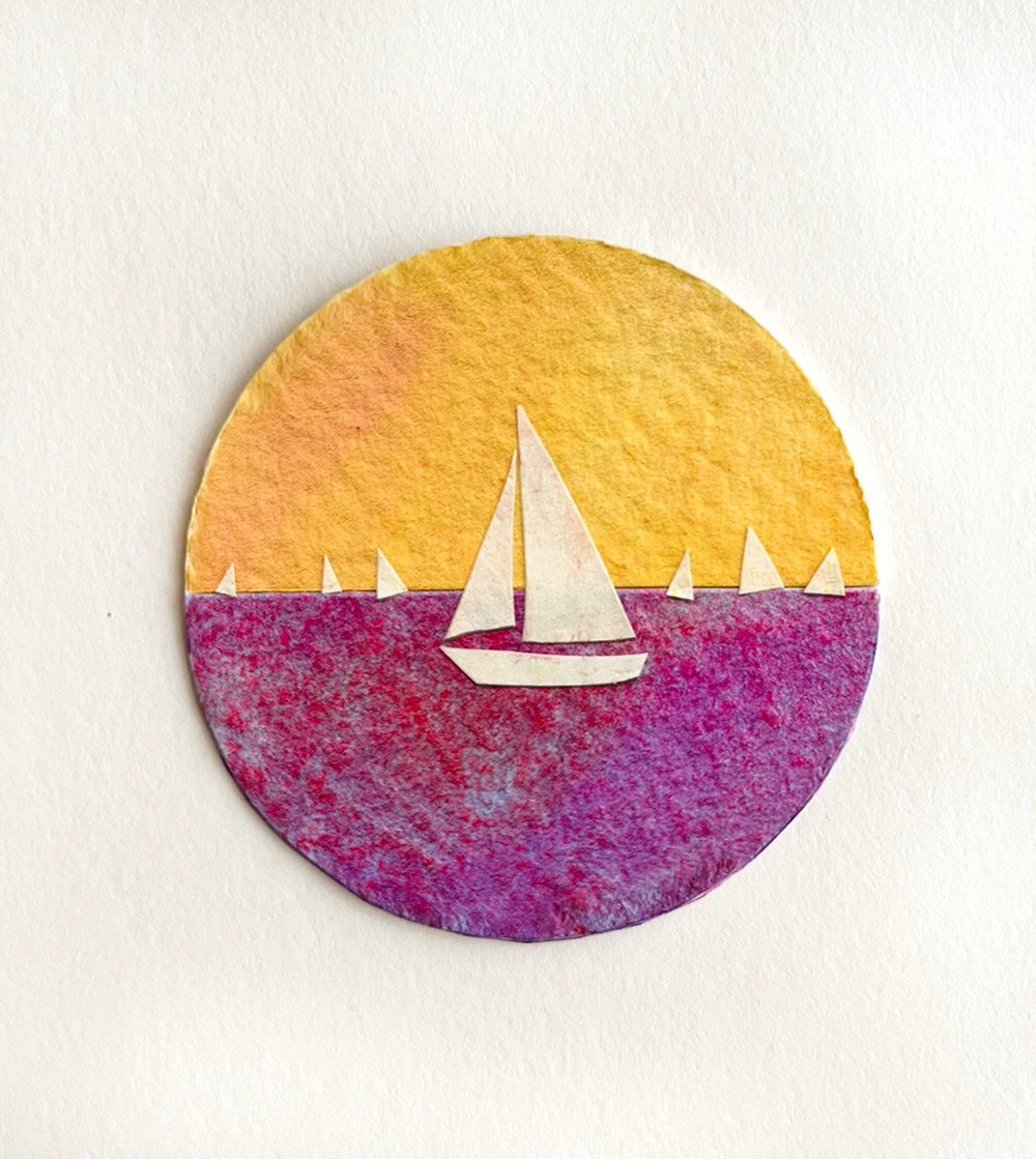 If you have scrap paper, make a tiny collage. 💜#printmaking #sailboatsart #sailing #collage #gelliplate