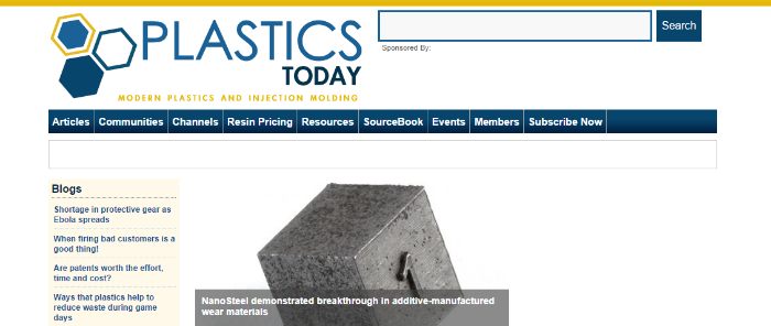 Home page of PlasticsToday.com
