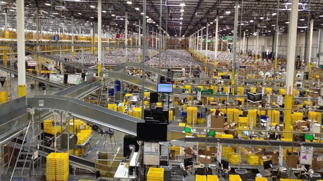 The interior of an Amazon.com warehouse. It's mind-boggling how much automation is going on in these warehouses!