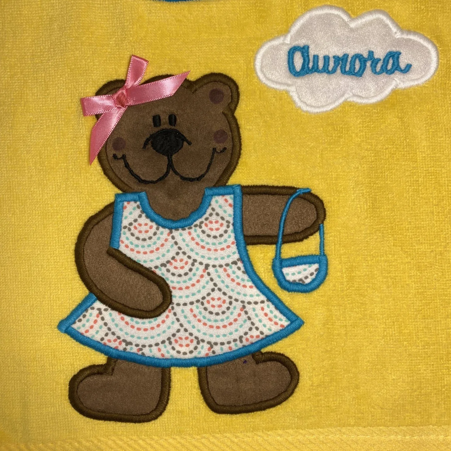 Girly Bear on Yellow with Dotted Dress