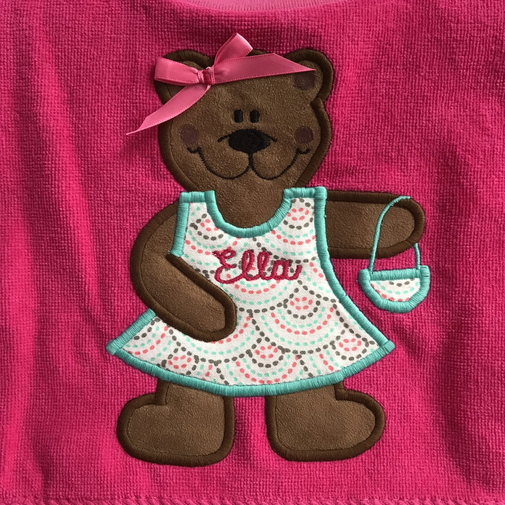 Girly Bear on Fuschia with Dotted Dress